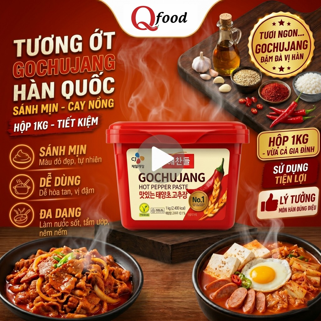 Tương ớt hàn quốc Gochujang CJ 1kg - sốt ớt làm bánh gạo Tokbokki, cơm trộn - Qfood