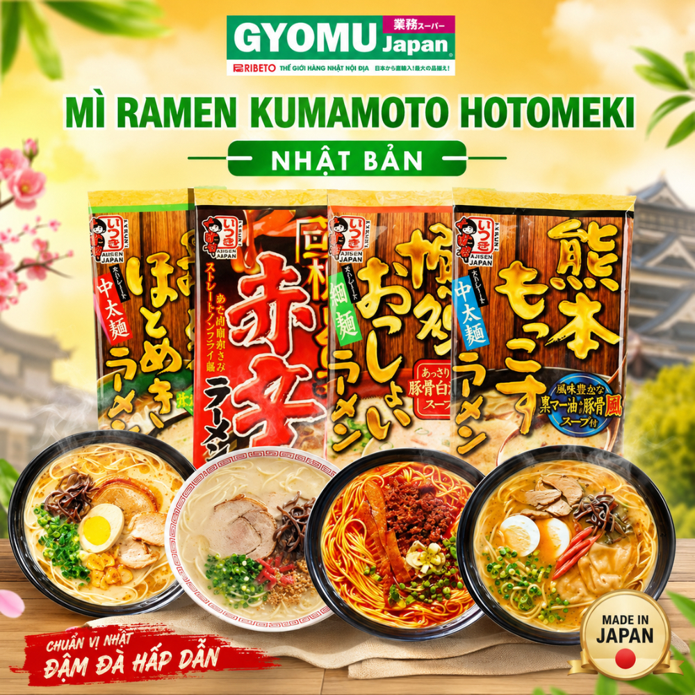 Mì Ramen Kumamoto ,Mì Kurume Hotomeki Ramen ,Mì ramen không chiên Nhật Bản - Gyomu Japan