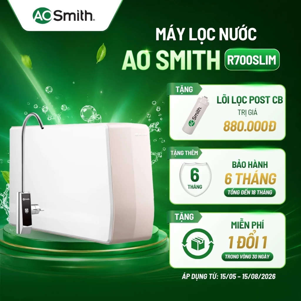 Máy lọc nước RO A. O. Smith ROSS™ LUX-AOU800HOT 800 GPD, 2L Nước nóng 98°C, 7 cấp lọc tích hợp