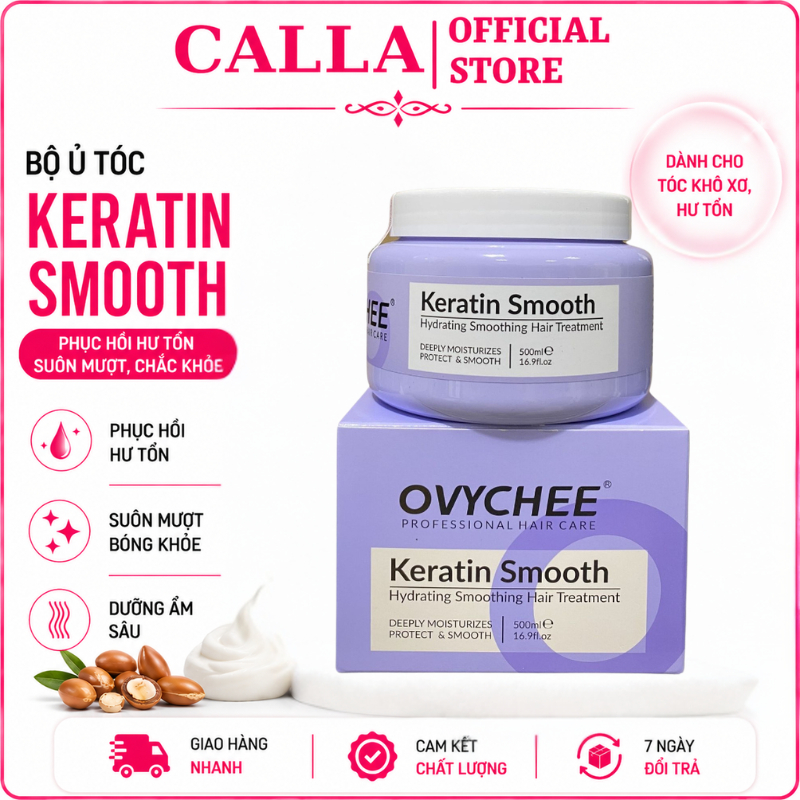 Kem Ủ Tóc KERATIN OVYCHEE 500ML ORGANIC Chăm Sóc Tóc Khô Xơ Uốn Nhuộm Phục Hồi Tóc Hư Tổn Siêu Mượt
