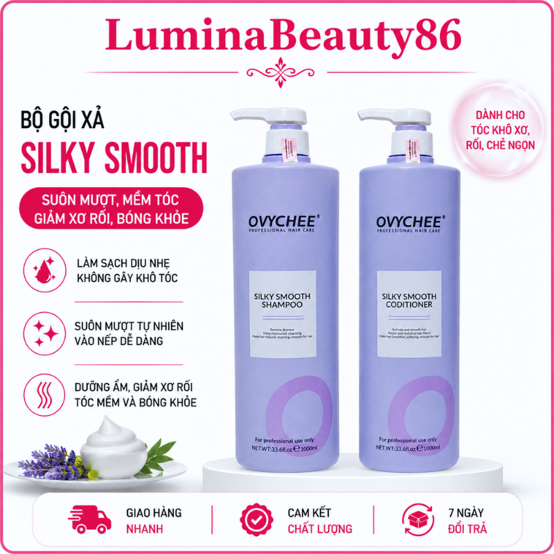 Dầu gội xả OVYCHEE SILKY SMOOTH 1000ml * 2 phục hồi tóc mềm mượt, kiềm dầu, sạch gàu, chống rụng