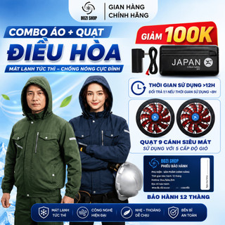 Bộ Áo Điều Hoà Chính Hãng, Quạt 24V-86.000mAh Chạy Siêu Êm Vải Cotton Gió Dày Dặn, Đồ bảo hộ