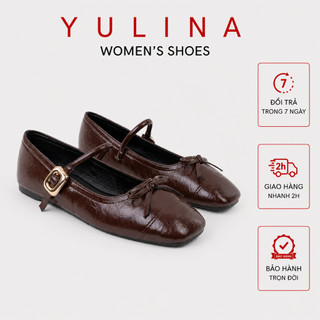 𝙔𝙐𝙇𝙄𝙉𝘼 - Giày nữ, giày búp bê đế bệt Mary Jane Mũi Vuông quai ngang phối khuy Đi Tiệc Đi Chơi V45