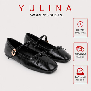 𝙔𝙐𝙇𝙄𝙉𝘼 - Giày nữ, giày búp bê đế bệt Mary Jane Mũi Vuông quai ngang phối khuy Đi Tiệc Đi Chơi V45