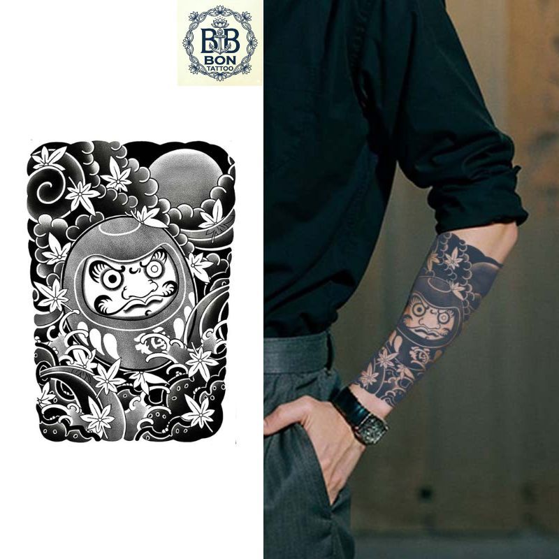 Hình Xăm Thảo Mộc 15 Ngày Bắp Tay Chân Daruma HY-010, Miếng Dán Hình Xăm Tạm Thời Nhật Cổ Chống Nước