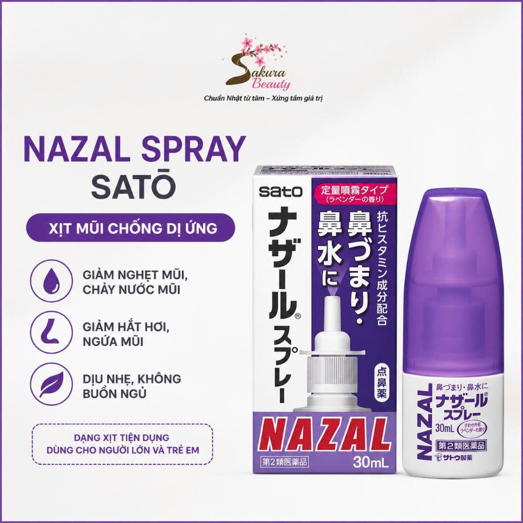 CHAI XỊT XOANG MŨI NAZAL NHẬT BẢN MÀU TÍM Lavender  HOA OẢI HƯƠNG - 30ML