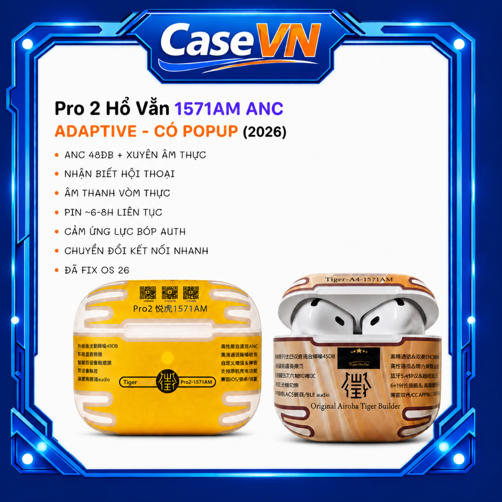 Tai Nghe Hổ Vằn Pro2 1571AM / A4 1571AM - Dòng Cao Cấp Nhất - Chống Ồn 48DB - AI Nhận Biết Hội Thoại