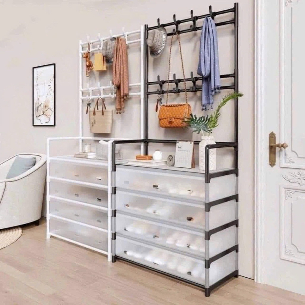 Kệ Giày Dép 5 Tầng Chắn Bụi DKSTORE Khung Thép Carbon Chịu Lực, Kệ Giày Chữ L Chống Bụi Sơn Tĩnh Điệ