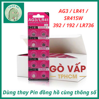 AG3 / LR41 / SR41SW / 392 / 192 / LR736 - Dạng  Cúc Áo -1 Vỉ 10 Vên Dùng Cho Đồng Hồ, Đèn Đom Đóm, Nến Và Đồ Điện