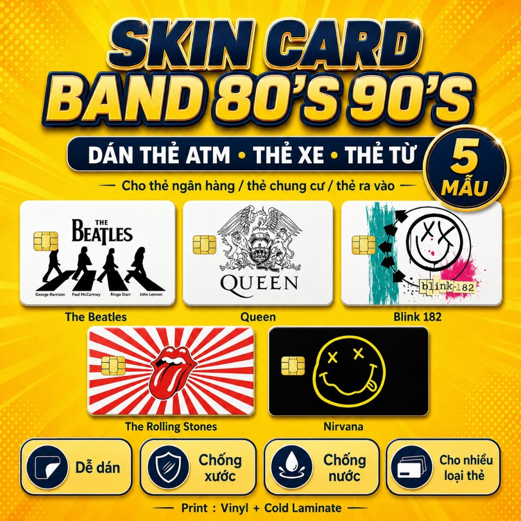Skin Card Band 80s 90s - Miếng Dán ATM, Thẻ Xe, Thẻ Từ, Thẻ Chung Cư,... - Chất Liệu Chống Xước - Ch