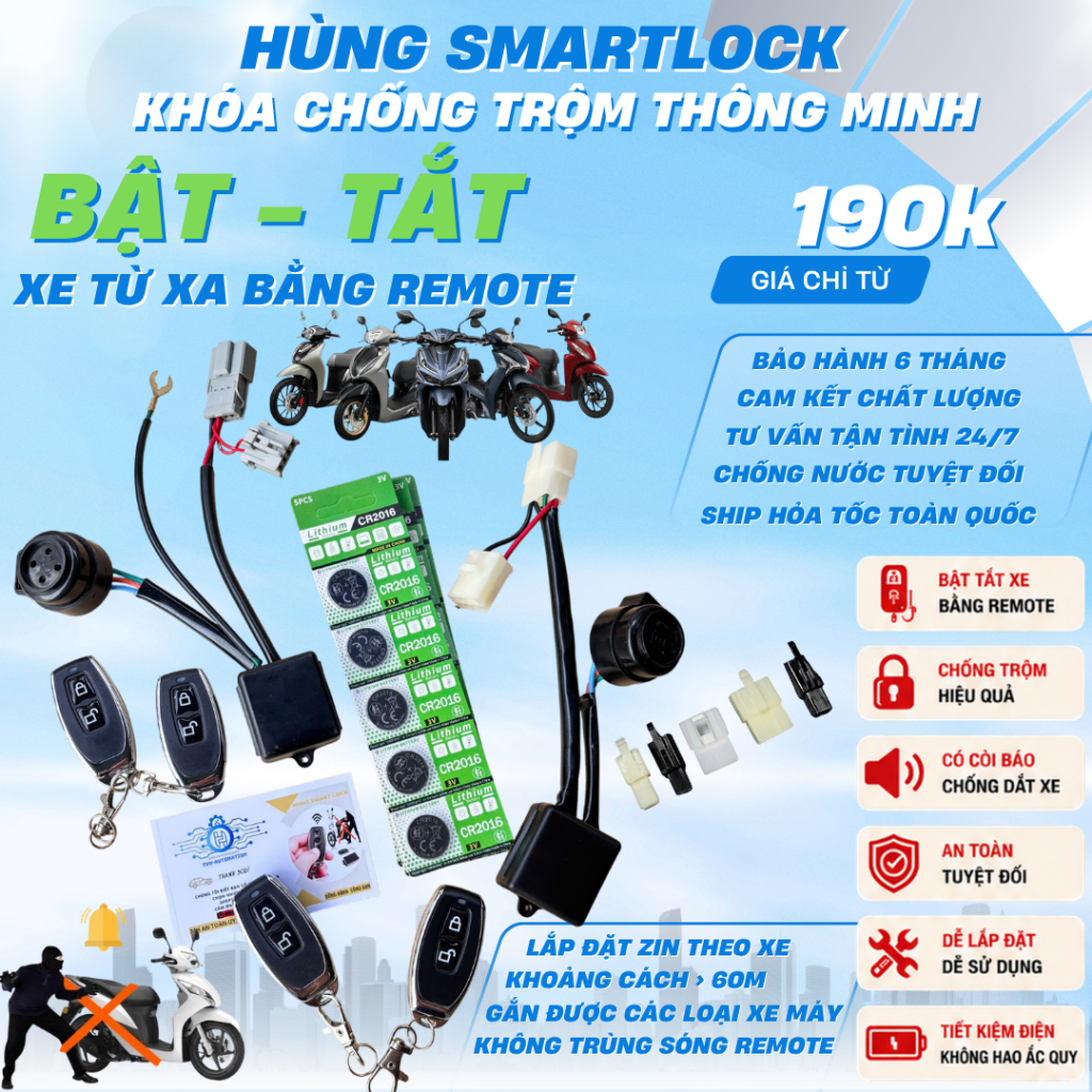 Khóa chống trộm xe máy thông minh chức năng Bật Tắt xe từ xa…