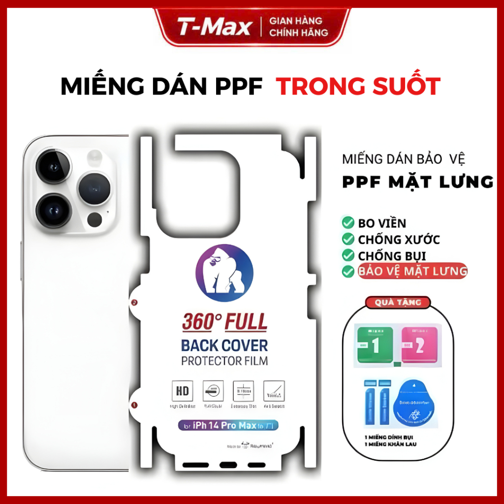 Miếng dán PPF Iphone Mặt Sau Trong Suốt Chống Trầy Xước Cho 17 Promax 16 15 14 13 12 11 X Xsmax Pro Plus