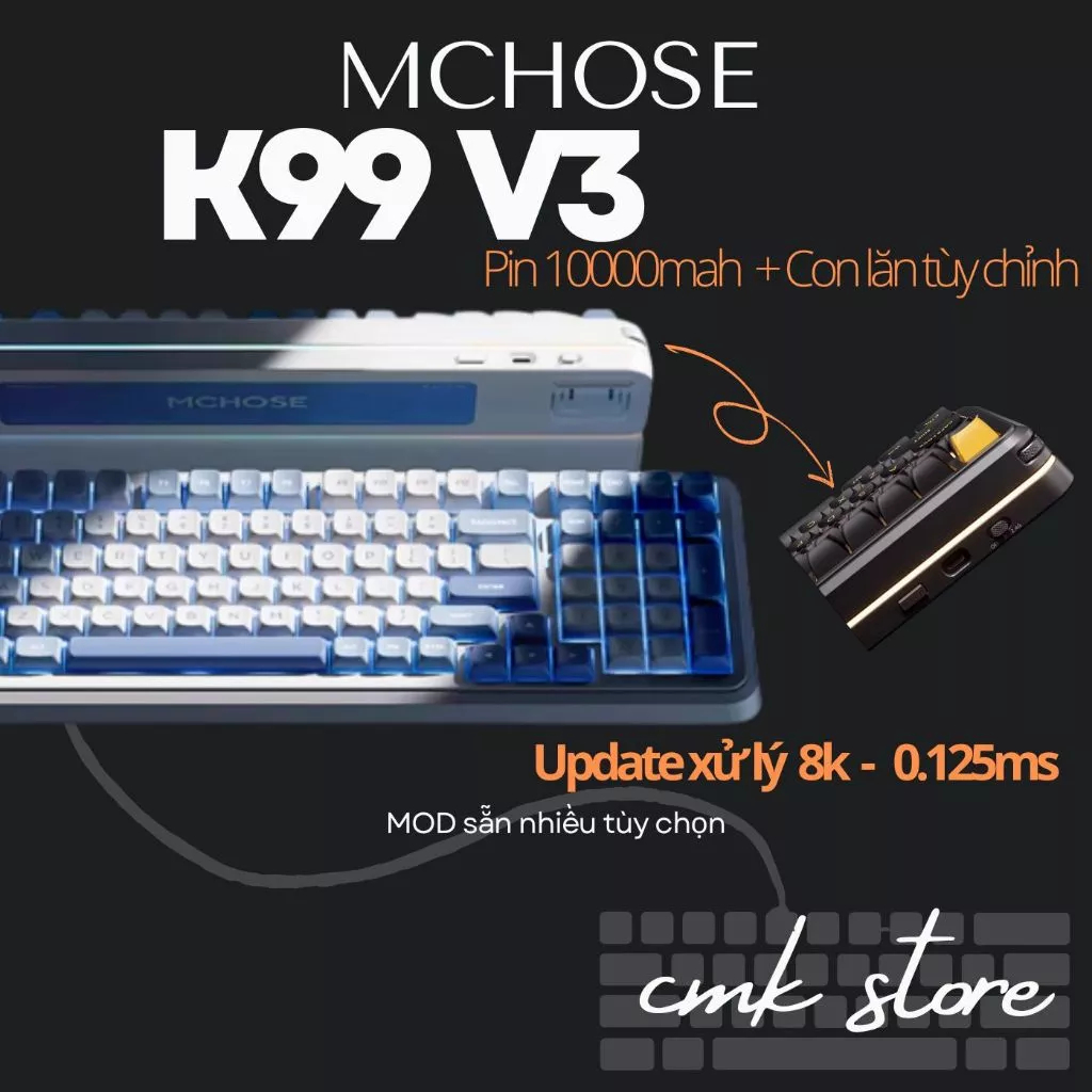 (sẵn tùy màu) Bàn Phím Cơ Fullsize 99 -  Mchose K99 V2 | V3 - Update vi xử lý -Con lăn Volume -Tạ gư