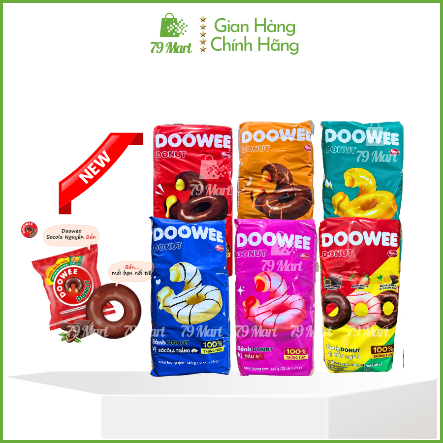 [New] [Túi 12cái] Bánh Doowee Donut phủ socola vị Hỗn hợp/ Dâu/ Cam/ Chocolate/ Phô Mai 🛒79 MART
