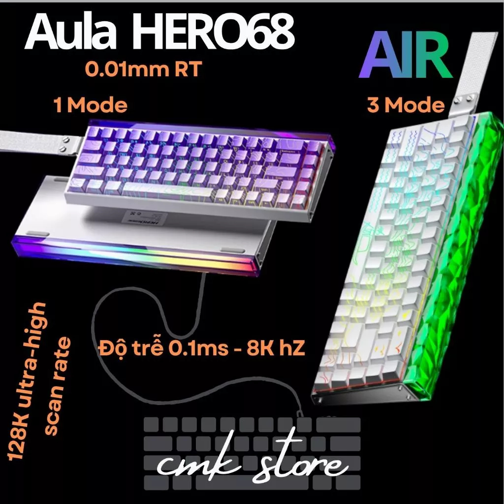 (sẵn tùy màu) Bàn phím cơ gaming Rapid Trigger AULA Hero68 HE | Hero99 HE  - 8Khz 128K 0.1ms- 1 Mode