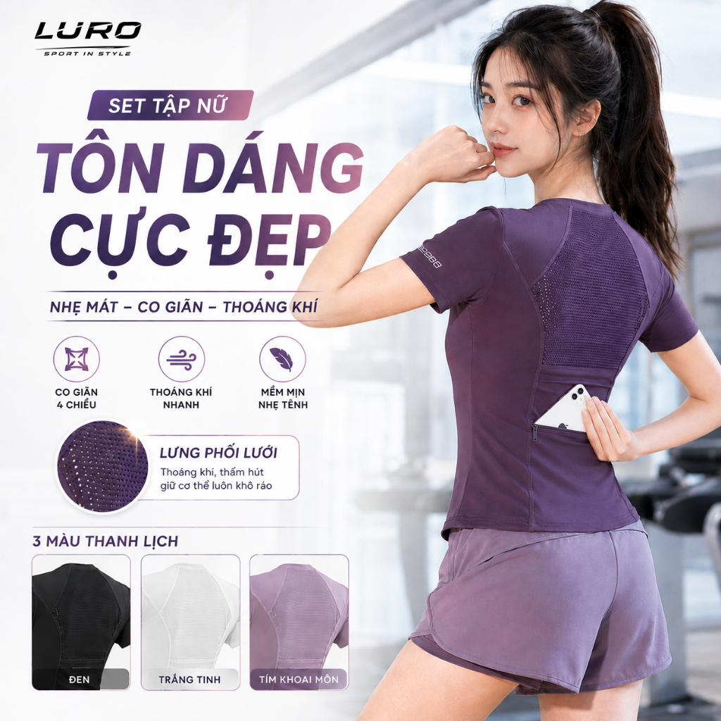 S910N — Set Đồ Tập Nữ Có Túi Sau