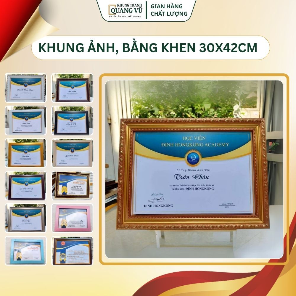 KHUNG BẰNG KHEN A3(30 *42)cm mặt kính hoặc mica