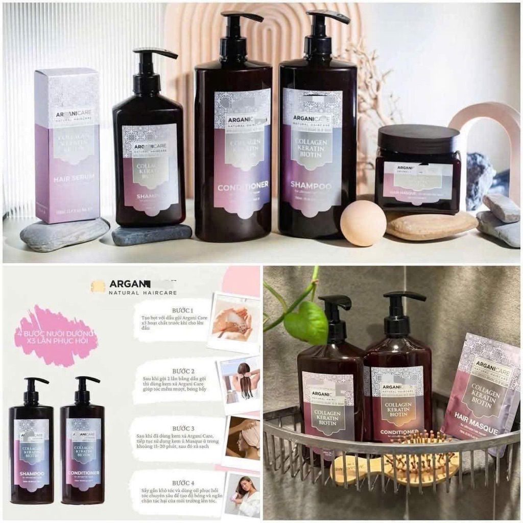 Mẫu mới] Cặp Gội Xả Collagen Arganicare Keratin Biotin 750ml / Ủ Tóc Collagen Arganicare Keratin Bio