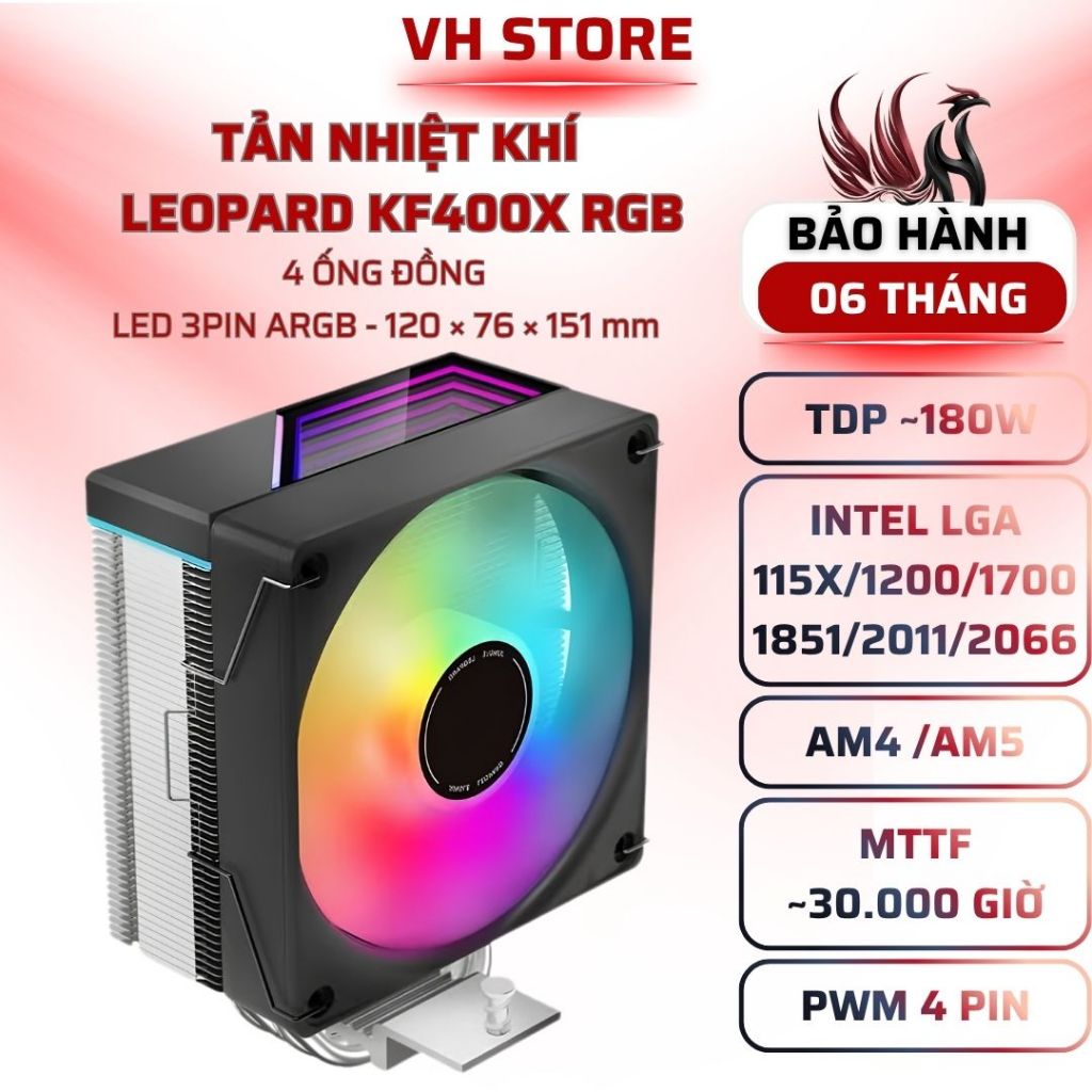 Tản Nhiệt Khí Leopard KF400X RGB BLACK / WHITE 120mm - BẢO HÀNH 6 THÁNG - VHSTORE