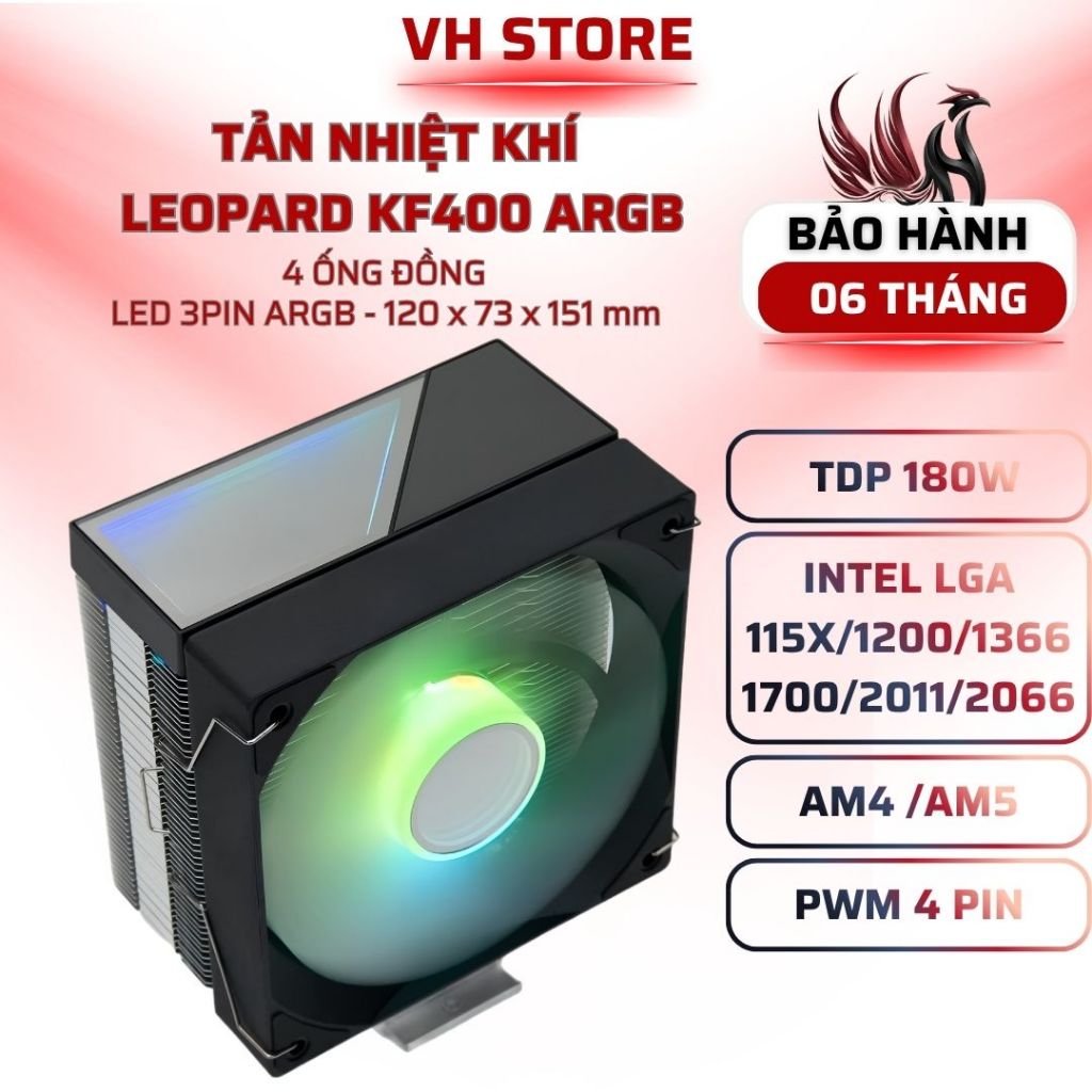 Tản Nhiệt Khí Leopard KF400 ARGB  Black / White Support 2011- BẢO HÀNH 6 THÁNG - VHSTORE