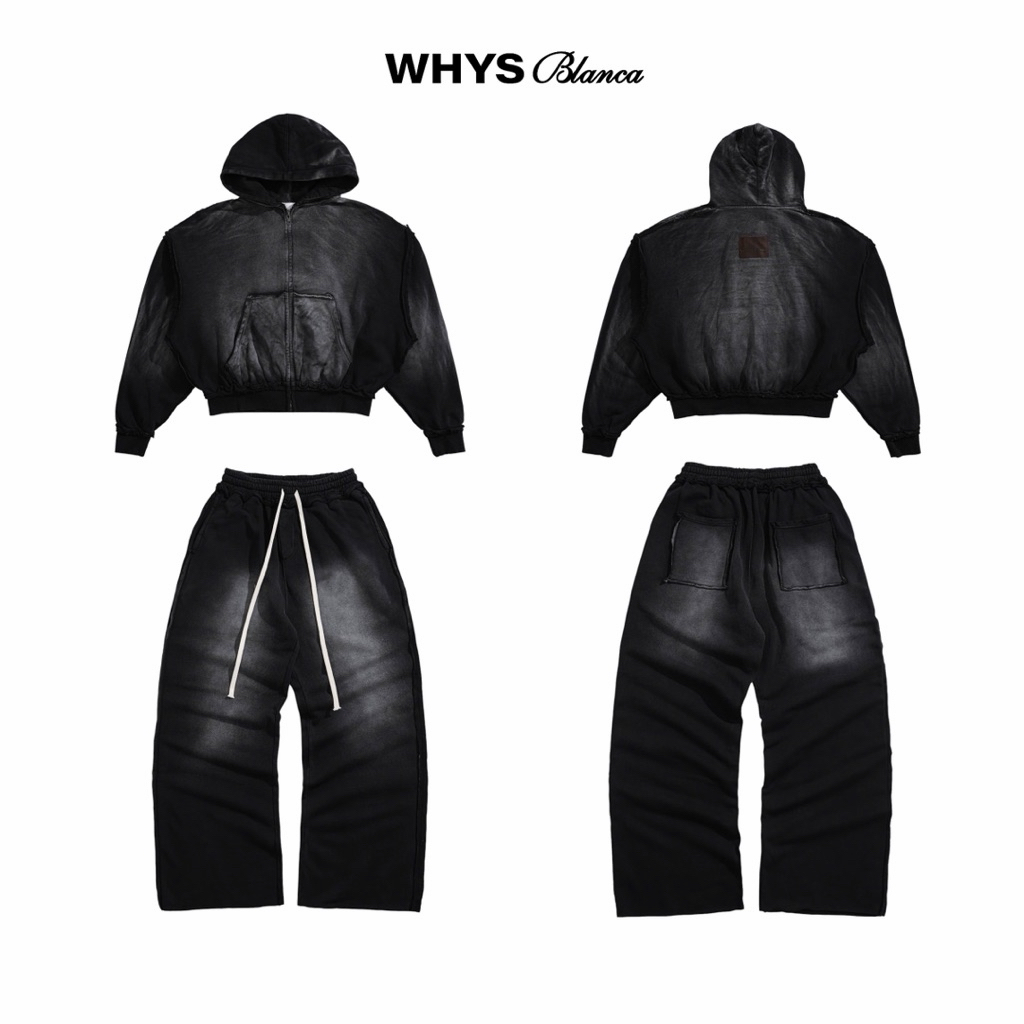 WHYS SET HOODIE ZIP WASH - Set áo khoác nỉ - quần nỉ trơn wash Whys blanca.
