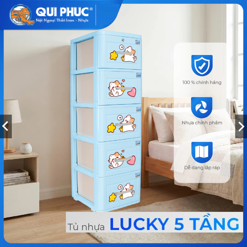HỎA TỐC TPHCM- Tủ nhựa quần áo Lucky Qui Phúc-  5 tầng, 4 tầng, 3 tầng, hàng chính hãng