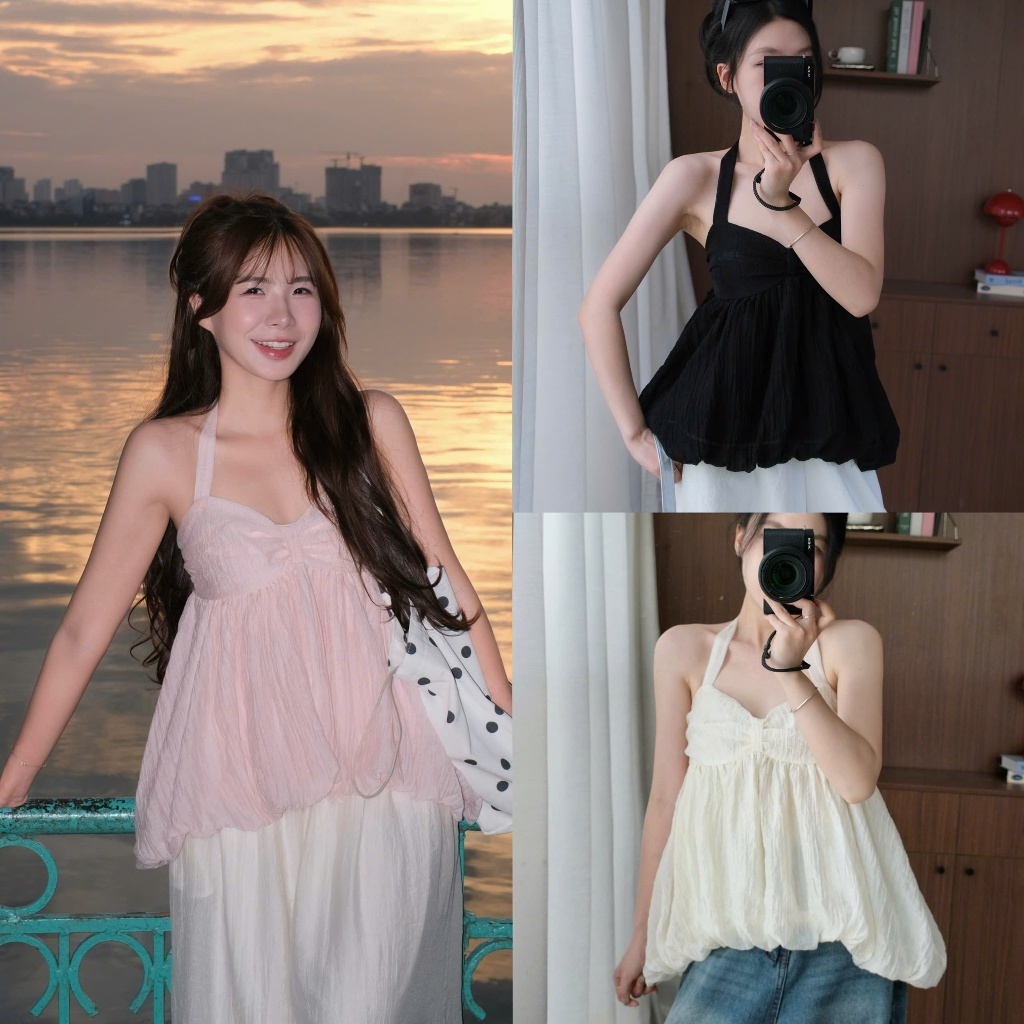 Bella Top (TSW) Áo voan cổ yếm nhún ngực xoè bồng Nữ the.sweaterweather