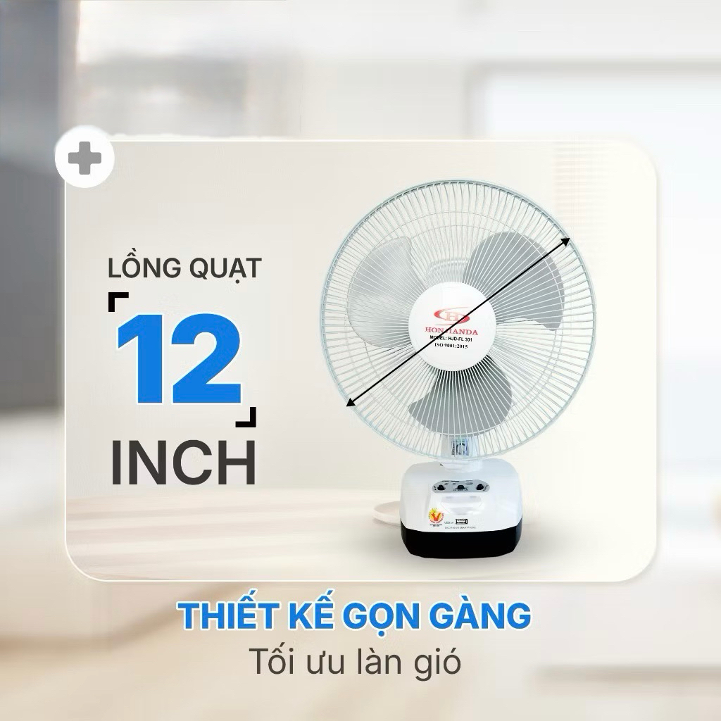 QUẠT SẠC AC/DC RECHARGEABLE FAN+ LED Mã Hàng: HJD-FL 301, 2 bình điện