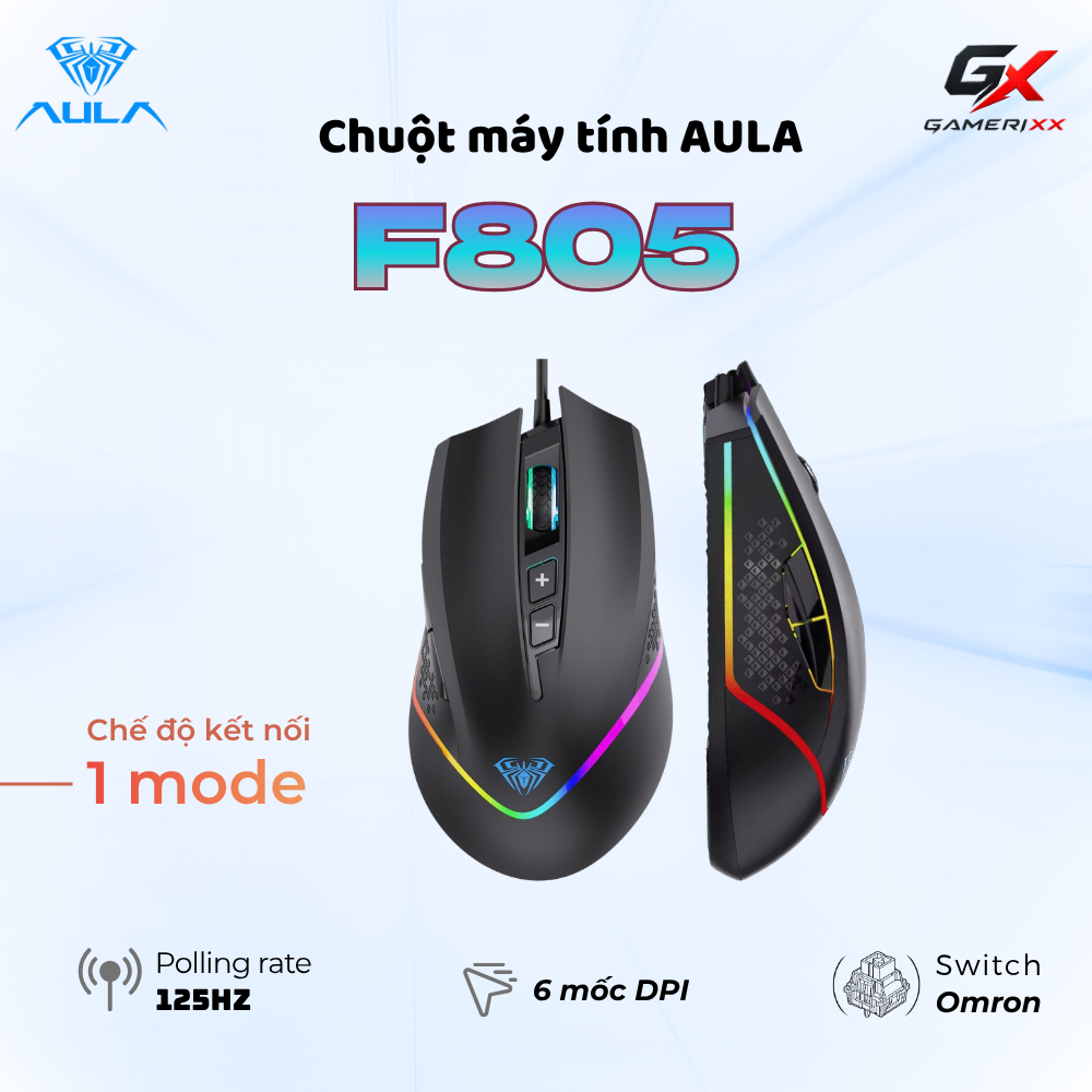 Chuột máy tính AULA F805 - Thiết kế độc lạ - 6 mốc DPI - Polling Rate 125Hz - Led RGB
