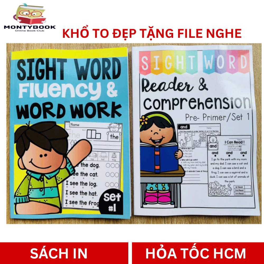Sách - sight word fluency word work và sight word reader & comprehension khổ to đẹp, combo 2 cuốn