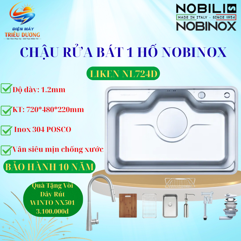 { TẶNG VÒI WINTO NX501 } CHẬU RỬA BÁT NOBINOX LIKEN NL724D – Sang trọng, bền bỉ