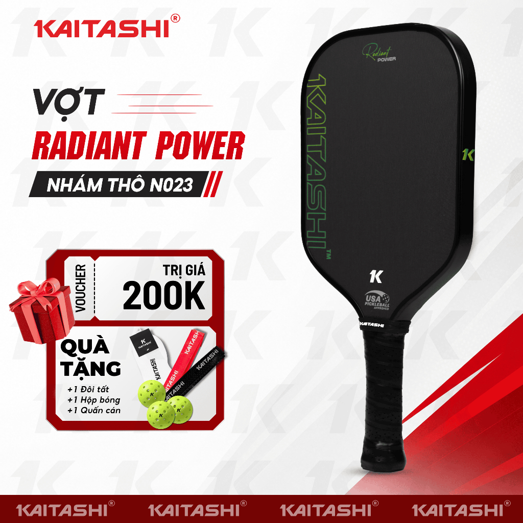 VỢT PICKLEBALL KAITASHI RADIANT, CARBON T700, LÕI PP HONEYCOMB, KIỂM SOÁT TỐT, LỰC ĐÁNH ỔN ĐỊNH