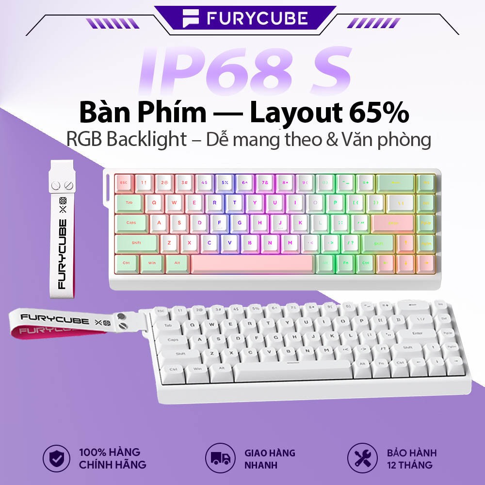 Bàn phím FURYCUBE IP68S 68 phím, RGB, Layout 65% nhỏ gọn, Keycap PBT, Gõ êm, Văn phòng & Giải trí | BigBuy360 - bigbuy360.vn