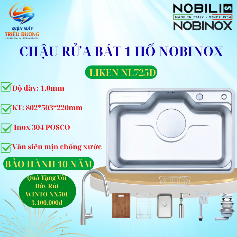 { TẶNG VÒI RÂY RÚT NX501 } CHẬU RỬA BÁT NOBINOX LIKEN NL725D – Sang trọng, PHONG CÁCH NHẬT