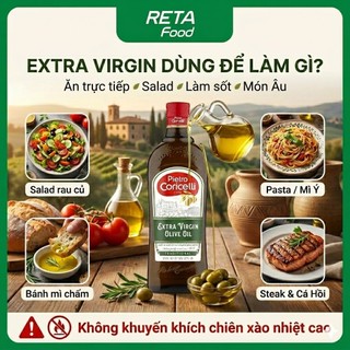 Dầu Oliu Extra Virgin Pietro Coricelli ép lạnh nguyên chất 1L - Dùng ăn trực tiếp, trộn salad, làm sốt - Nhập Khẩu Ý