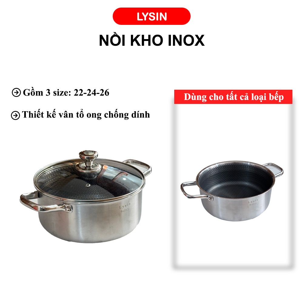 Nồi kho LYSIN inox tổ ong có nắp & tay cầm