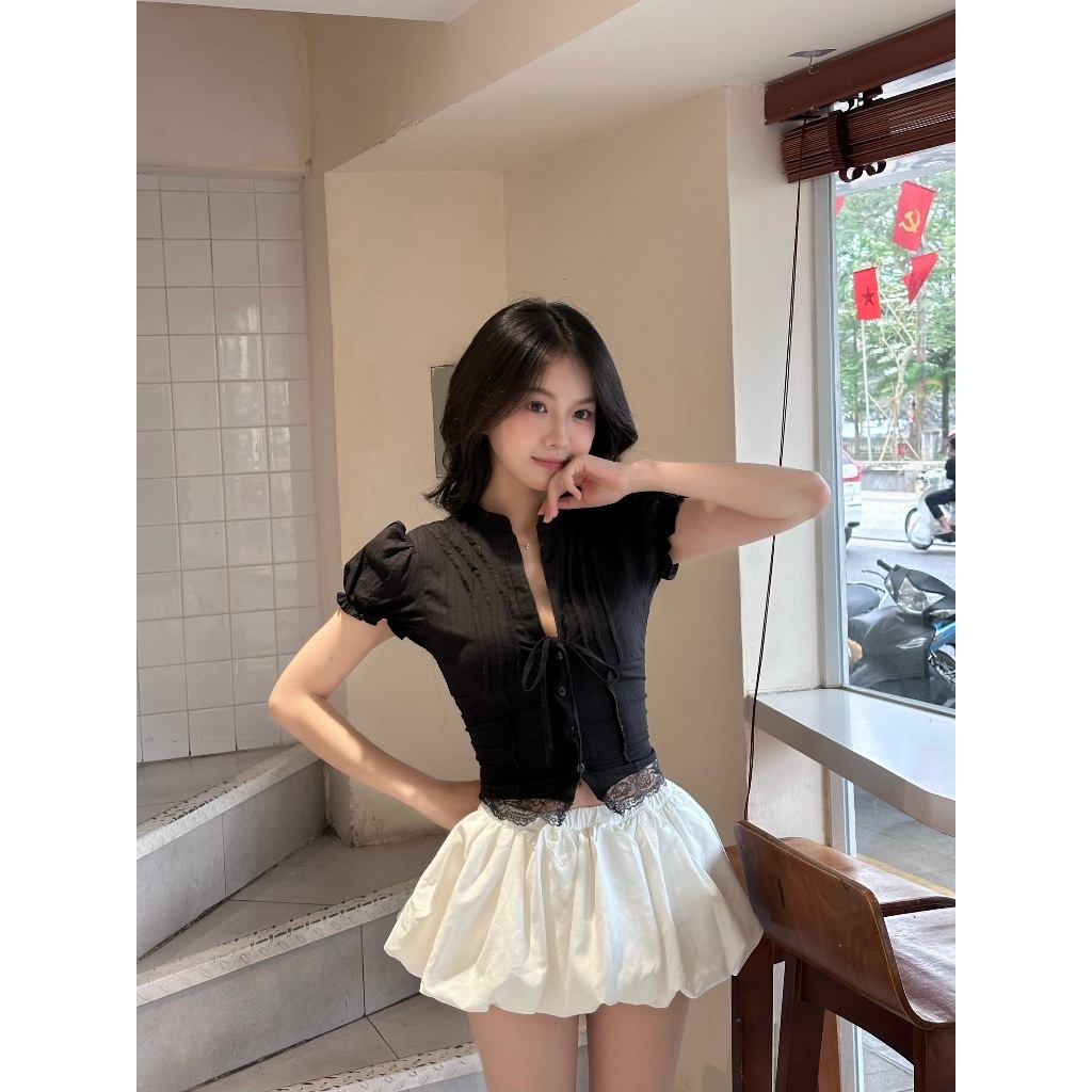 Áo Kiểu Nữ Dáng Croptop Chi Tiết Cổ Tàu Tay Bồng Cột Dây Nơ Mùa Hè Ki mee - KA832 | BigBuy360 - bigbuy360.vn
