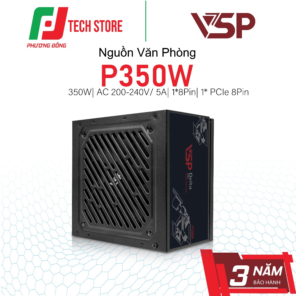Nguồn Văn Phòng VSP Delta P350W| 350W| AC 200-240V/ 5A| 1*8Pin| 1* PCIe 8Pin CHÍNH HÃNG | 36 Tháng