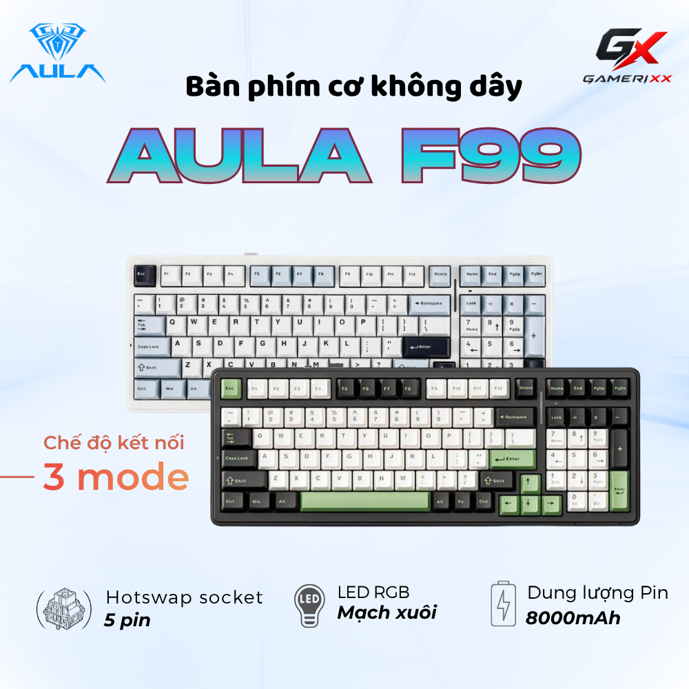 Bàn phím cơ AULA F99 - LED RGB nhiều chế độ - Trang bị Hotswap 5 pin - Keycap PBT doule shot