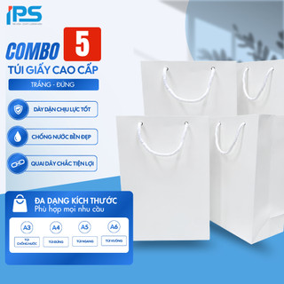 Combo 30 túi giấy IPS TG01T-TG05T túi giấy trắng, giấy dầy, cán màng chống nước, đựng hàng nặng