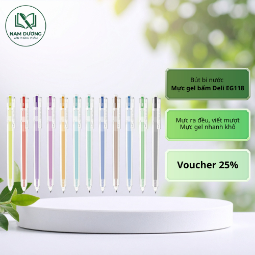 Bút Bi Gel Bấm 12 Màu Ngòi 0.5mm DELI G118 - Bút Viết Nhập Khổ nhanh Khô Vừa Tay