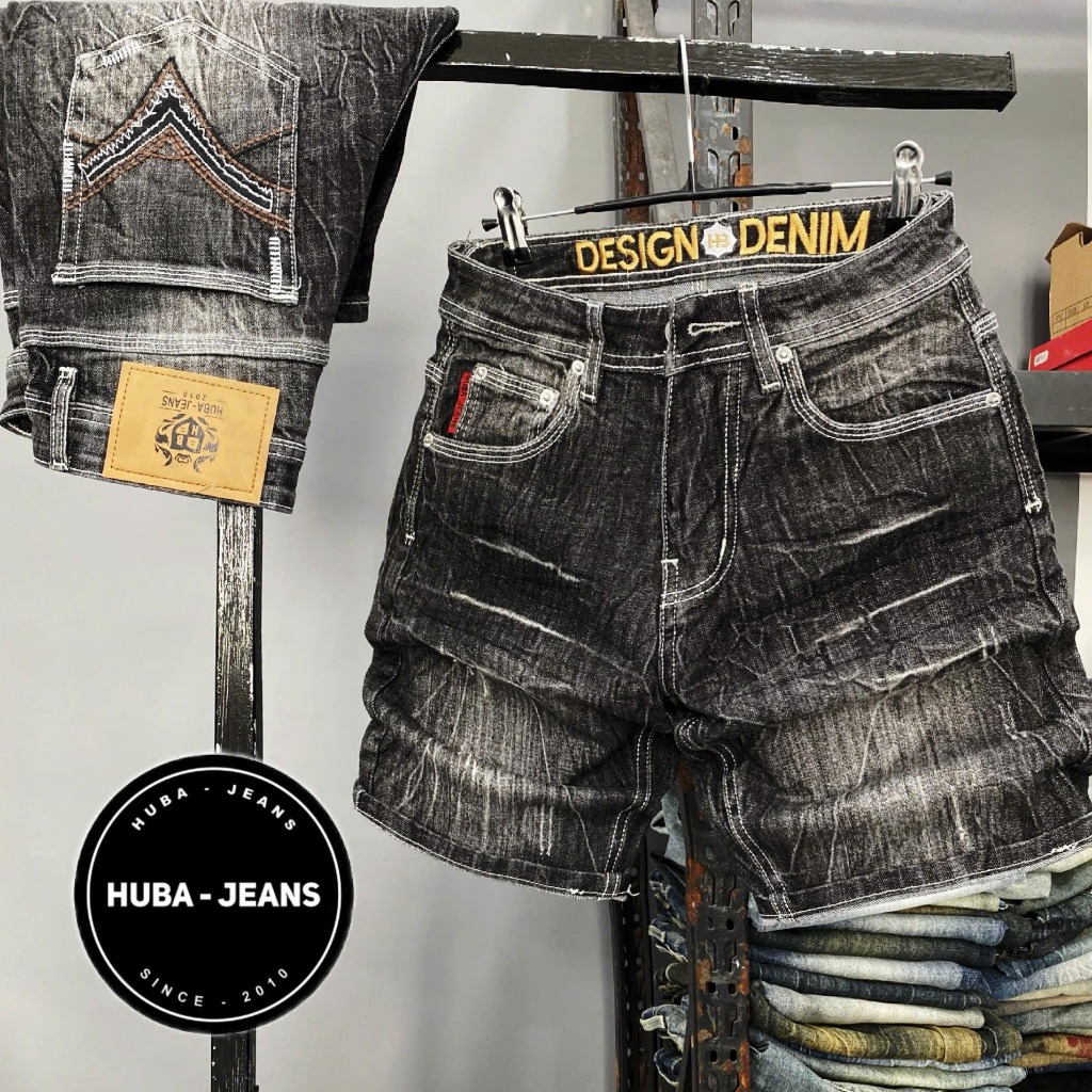 Quần short jeans nam HUBA-JEANS (có BIGSIZE ) đen wash bassic Menswear quần purple P