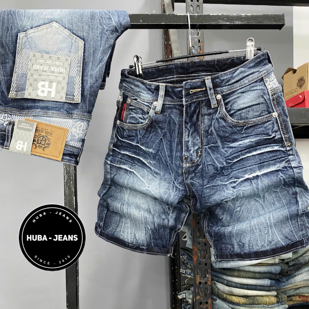 Quần short jeans nam HUBA-JEANS (có BIGSIZE) wash rách Menswear Pants Có Túi Denim quần purple