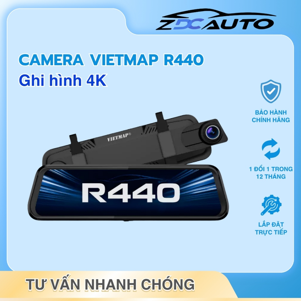 Camera Hành Trình Gương Tràn Viền VIETMAP R440 Ghi Hình Trước Sau 4K Cảnh Báo Tốc Độ