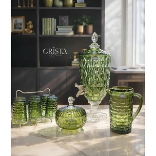 Concept BST Màu Xanh - Set Bình,  Cốc Thủy Tinh, Hũ Vân Caro– Hàng Cao Cấp - Crista Home