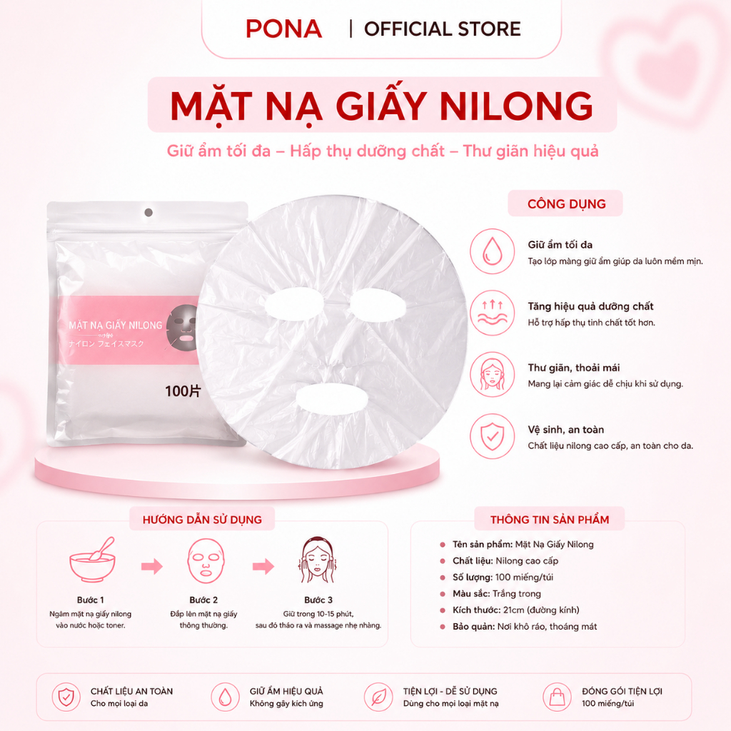 Mặt Nạ Ni Lông Ủ Tê Mặt Gói 100 Miếng Linong Đăp Mặt Chất Liệu Pe