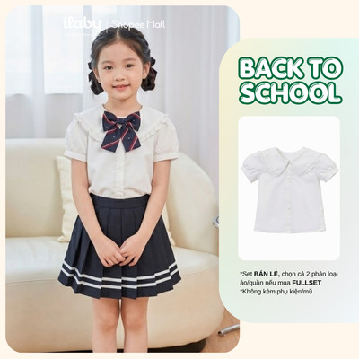[ILABY 10-36kg] Áo sơ mi bé gái chất cotton thô cổ kiểu phối bèo nhỏ [KHÔNG KÈM NƠ] [2582]