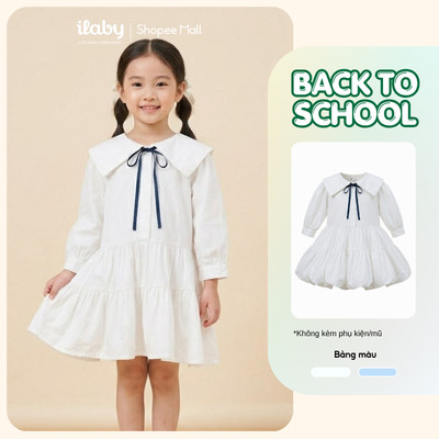[ILABY 10-40kg] Váy bé gái đi học thiết kế cổ thủy thủ thắt nơ dáng xòe tầng chất thô hàn [3418]