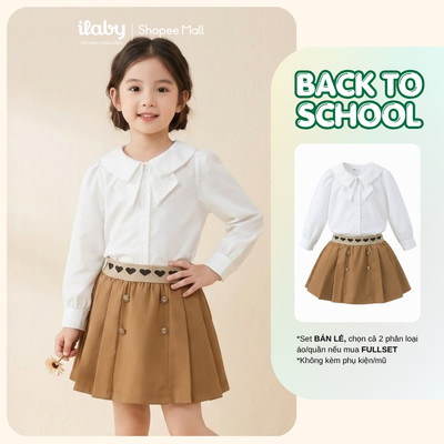 Set bộ học sinh bé gái ILABY mix áo sơ mi dài tay và chân váy xếp ly đi học cho bé gái [3272+3271]