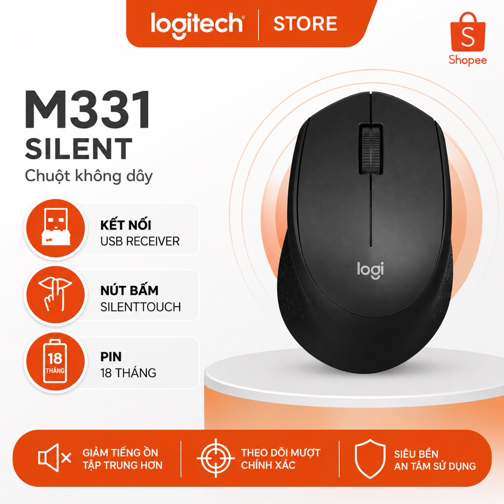 Chuột Logitech M331 Silent Pin 18 tháng Chính hãng